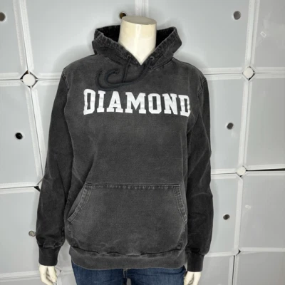 Sudadera con Capucha Diamond Supply Co. Drexel Desteñida Negra Lavada Logotipo Hechizo Talla S Foto 1 de 4