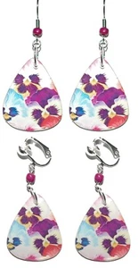 Bunte Stiefmütterchen Gitarre Plektrum durchbohrt oder Clip auf Ohrhänger (GP014) - Bild 1 von 3