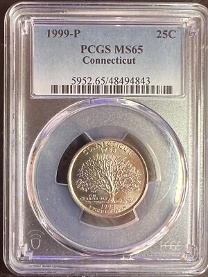 1999 P 25¢ Connecticut State Quarter PCGS MS65 1st Year - Image 1 of 2