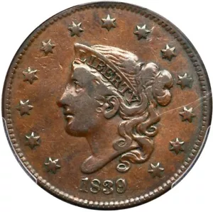 1839/6 N-1 R-3 PCGS VF 30 Matron or Coronet Head Large Cent Coin 1c - Picture 1 of 2