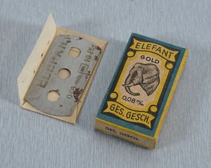 Elefant 3 Loch Rasierklingen 20 Stück Schwedenstahl 0,08 mm in OVP 1930er Jahre - Picture 1 of 8