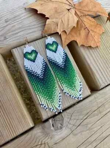 Tribal Earrings Native Large Boho American Seed Beads Handmade Earring - Picture 1 of 2