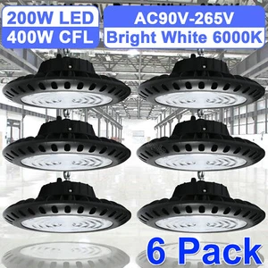 6 Pack 200W UFO Fixture High Bay LED for Supermarket Mall Garage Replace 400W - Picture 1 of 6