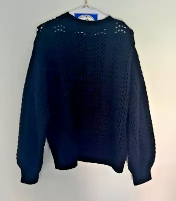 Auténtico suéter jersey cuello redondo tejido grueso negro terciopelo para mujer, talla L Foto 1 de 4