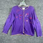 Christopher Banks Sweater Womens Large Purple Cardigan Hand Embroidered Teacher