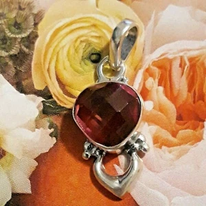 Ciondolo in argento sterling 925 con tormalina rubellite 2 ct - Foto 1 di 5