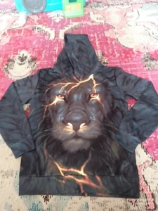 NEW NWOT Youth size L pullover black Lion cat hoodie top lightening rocker - Picture 1 of 2