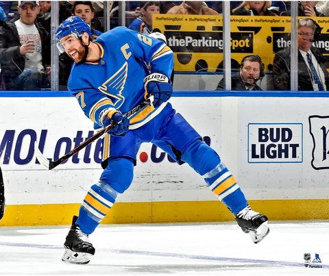 Alex Pietrangelo St. Louis Blues Unsigned Alternate Jersey Shooting 20x24 Photo Cover