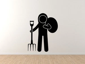 Stickman medieval #9 - agricultor con horquilla bushel - calcomanía de pared de vinilo - Imagen 1 de 1