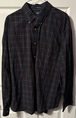 Camisa de vestir Jantzen abotonada manga larga negra a rayas para hombre talla XL Foto 1 de 3