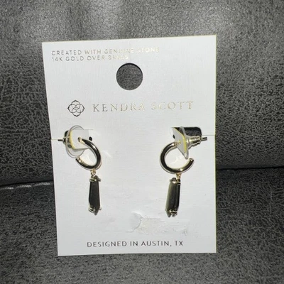 Brincos indie huggie Kendra Scott ouro 14K sobre latão obsidiana dourada - Imagem 1 de 3