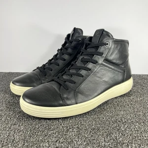 Ecco Soft 7 High Top Sneakers Shoes Black Leather Mens Size EU 43 US 9, 9.5 - Picture 1 of 10
