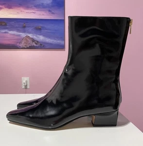 Botas Ann Taylor 9.5 Cuero Negro Tacón Cónico Cápsula Preppy Old Money Grunge - Imagen 1 de 13