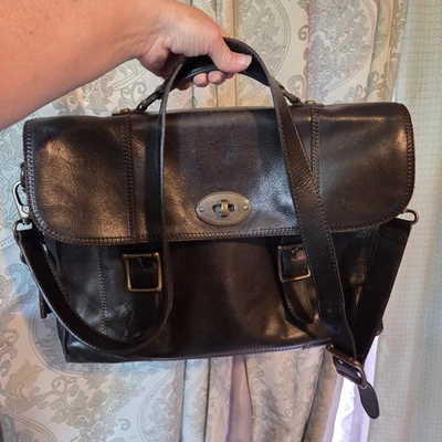Fossil Cow Hide Leather Messenger Laptop Bag Black ZB5424 J5 - Image 1 of 4