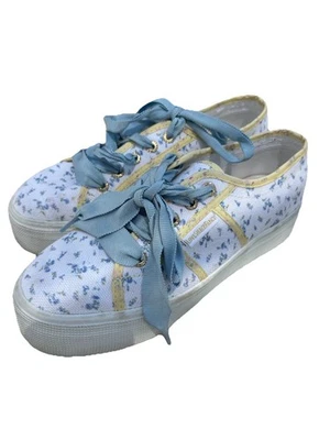 LoveShackFancy Superga Platform Sneakers sz 7 Low Top Yellow Blue Shoes - Image 1 of 4