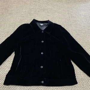 J Jill Jacket Womens XL Crushed Velvet Trucker Style Silk Blend Black - Picture 1 of 13