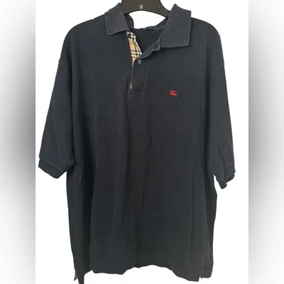 Burberry Dark Blue Polo Shirt with Red Logo - Image 1 of 4