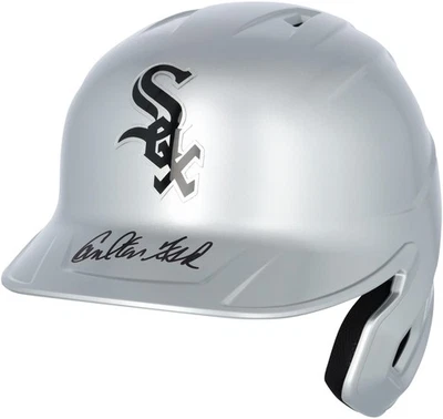 Casco de bateo réplica cromada alternativa firmado por Carlton Fisk Chicago White Sox Foto 1 de 2