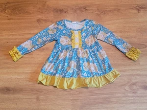 Boutique Brand Blue & Yellow Long Sleeve Shirt w/Flowers Girls Size 5/6 - Picture 1 of 5