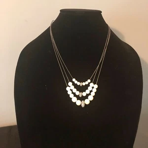 White House Black Market Glass Pearl & Pavé Fireball Short 3-Row Necklace NWT - Picture 1 of 4