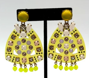 Pendientes grandes JCREW amarillo lucite rosa blanco estrás - Imagen 1 de 8