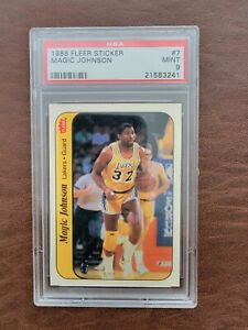 MAGIC JOHNSON 1986 Fleer Basketball #7 Sticker Los Angeles Lakers PSA 9 
