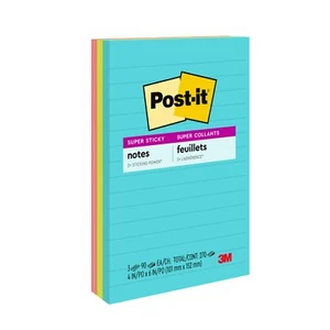 Post it Super Sticky Notes Supernova Neons 4x6 3 Pads 90 Sheets Bright Colors - Picture 1 of 17