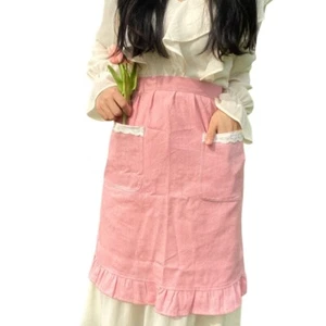 Cotton Linen Blend Kitchen Half Apron with Pockets Florist Gardening Pinafore - Picture 1 of 11