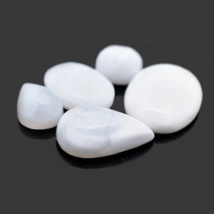 Natural White Opal Cabochon Lot, 5 Pcs, Polished Stones 50-65 Cts, Gift for Wome - Picture 1 of 4