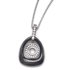 Chisel Polished Ceramic with CZ Titanium Pendant on Steel Necklace 38" - Picture 1 of 2