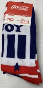 Coca Cola Crew Socks 3 Pack Adult Shoe Size 6-13 Crazy Universe NEW - Picture 1 of 4