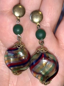 Venetian Hand Blown Art Glass Dangle Gold Filigree Earrings Le Murrine Veneziane - Picture 1 of 8