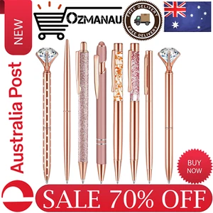 Supervitae 8 Pcs Rose Gold Ballpoint Pen Set Liquid Sand Glitter Metal Crysta AU - Picture 1 of 8
