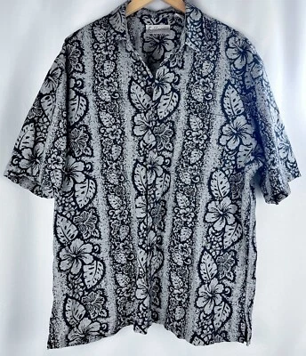Camisa Fieldmaster Para Hombre Grande Mezcla de Lino Negra Blanca Hawaiana Hibisco Floral Foto 1 de 4