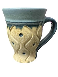 Tazza da caffè Ira Burhans in ceramica gres crema blu pavone simile a occhi 10 oz - Foto 1 di 6