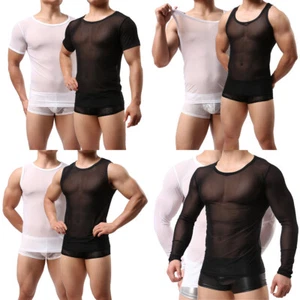 Para hombre See Through Top Sin mangas Malla Transparente Chaleco Prendas para club nocturno Camiseta Muscular Camisetas interiores - Imagen 1 de 16