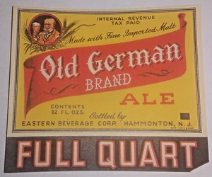 Altes deutsches ALE QT Bier Etikett Eastern Bev Hammonton NJ groß ~4,5x5 oder so IRTP - Bild 1 von 2
