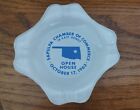 Sapulpa Oklahoma Chamber of Commerce Ashtray Milk Glass Blue Lettering 1963