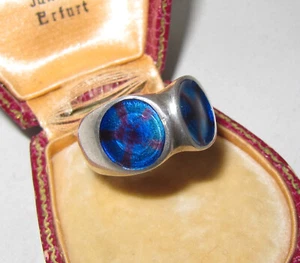 Emaille RING Israel 925 Silber Blau Rot Meistermarke W Gr. 52,5 Vintage _ 70er - Bild 1 von 12