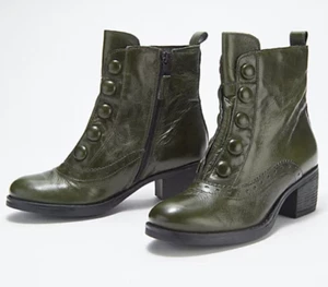 Miz Mooz - Leather Button Ankle Boots - Grant - Forrest Green - Picture 1 of 7