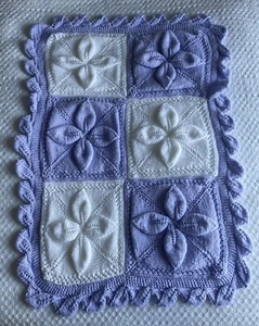 Gorgeous Hand Knitted Lilac purple And White Petal Baby Blanket - Picture 1 of 12