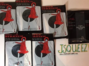 WOW Vintage 6 Pairs 8 1/2 ~ 11” AMAZING SUPER STRETCH BLACK 100% Nylon Stockings - Picture 1 of 12