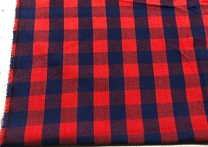 Buffalo Plaid Flannel - Navy Red - 100% Cotton - Pre Shrunk - 2 Yard Piece - Picture 1 of 2