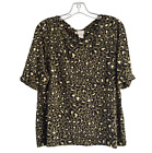 Chico’s Olive Green Gold Cheetah Short sleeve Blouse Top Size Large