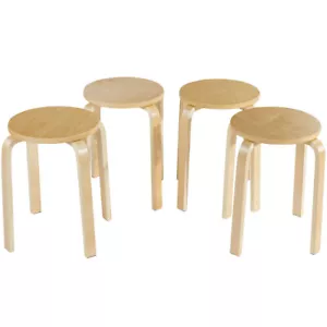 Set of 4 18" Stacking Stools Round Dining Chair Backless Wood Home Decor Natural - Picture 1 of 6