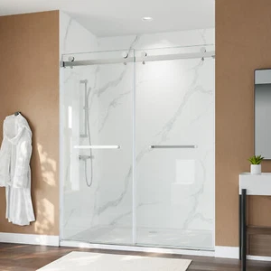 LMLMD 56 - 60" x 75" Frameless Sliding Shower Door 5/16" Tempered Glass Chrome - Picture 1 of 8