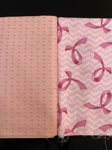 1 yd +1 FQ Breast Cancer Ribbons Kindred Spirits Pink calico Moda Cotton Chevron - Picture 1 of 3