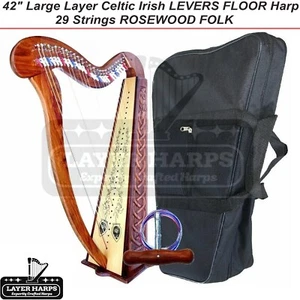 42" Large Layer Celtic Irish LEVERS FLOOR Harp 29 Strings ROSEWOOD FOLK Haprs - Picture 1 of 3