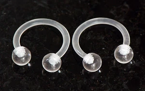 Pair Acrylic Flexible All Clear 14g 1/2" 5mm Ball Horseshoe Circular Barbell - Picture 1 of 3