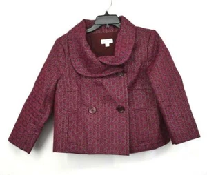 Isaac Mizrahi Womens Maroon Purple Embroidered Double Breasted Coat Jacket 10 - Picture 1 of 12